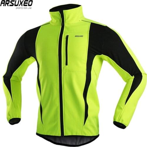 ARSUXEO Winter Thermal Warm Cycling Jacket Night Reflective Bicycle Clothing Windproof Waterproof Men Coat MTB Road Bike Jersey