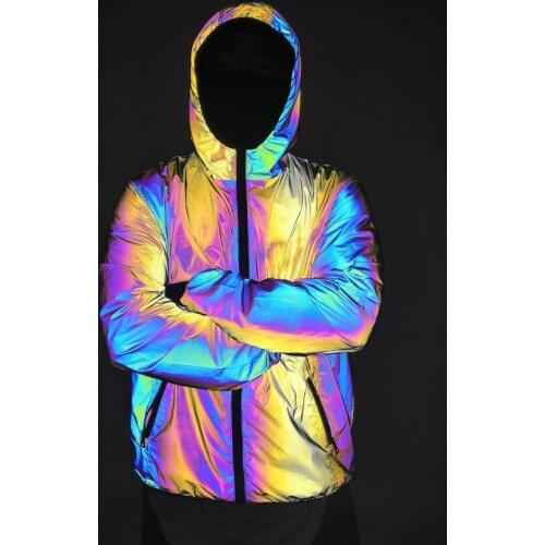 Spring autumn 2021 new mens rainbow reflective hooded jackets men coats street hip hop man windbreaker colorful reflect clothes