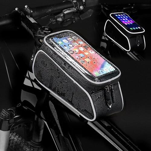 Bicycle Front Tube Bag 6 Inch Phone Touch Screen PU Leather Waterproof MTB Bike Beam Saddle Bag Cycling Accessories