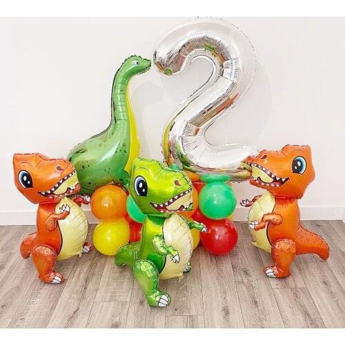 Large 4D Walking Dinosaur Foil Balloons Jungle Animal Boys Birthday Party Decors Jurassic Standind Dragon Kids Toys Air Globos