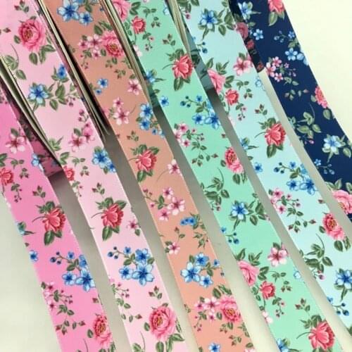 5Y 25mm High Quality Flowers Satin Floral Ribbon For Handmade Craft Valentines Day Wedding Party Marriage Deco Gift Pack