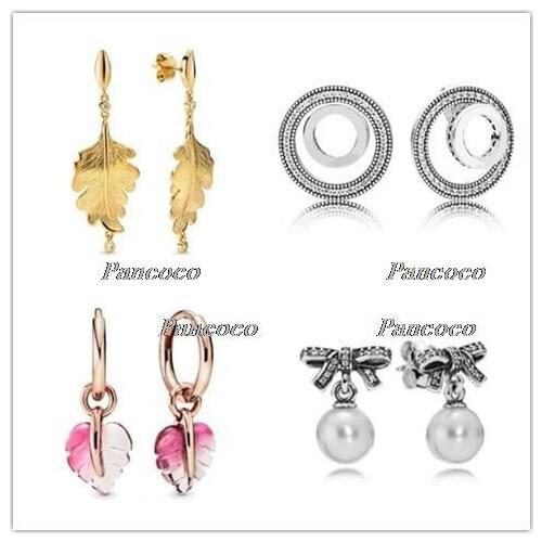 925 Sterling Silver Earring Dazzle And Shine Oak Leaf Studs Earring For Women Wedding Gift Pandora Jewelry