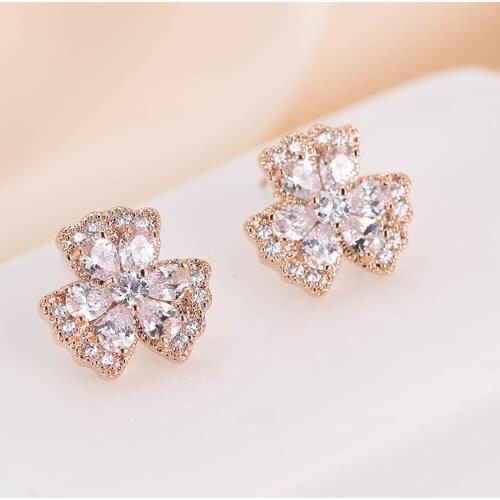 DE352 Fashion Street Snap Elegant Delicacy Geometry Clover Flower Zircon Earring Gift Party Banquet WOMENS Jewelry Earrings