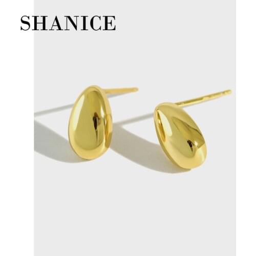 SHANICE Simple Drop Shape Charm 925 Sterling Silver Jewelry Vintage Smooth Face Geometric Oval Stud Earring For Women Gift