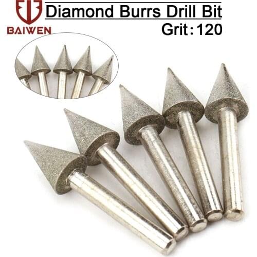 1PC 1/4'' Shank Drill Diamond Grinding Head Bur Bits Umbrella Type Grinding Tool For Dremel Accessories Rotary Tools #46 #120