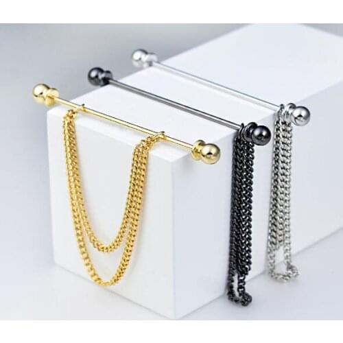 10pcs/lot Angle Clip Tie Collar Bar With 2 Chains Tassel Tie Rods Angle Collar Pin Tie Collar Stay Collar Pin Bar Sticker