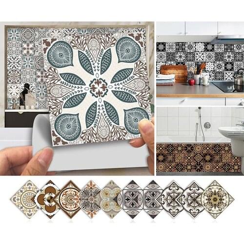 10pcs Retro Pattern Matte Surface Tiles Sticker Transfers Covers Wall Decals