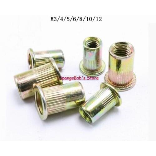 25-200 pcs/Lot M3 M4 M5 M6 M8 M10 M12 Metric Thread Carbon Steel Flat Head Insert Rivet Nut Flat Head Rivet Nut