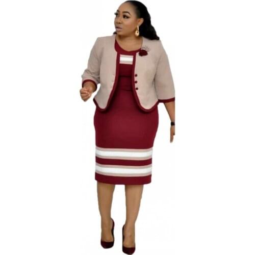 5XL 6XL Plus Size African Dress For Women 2 Piece Set Jacket Tops And Dress 2021 New Arrival Elegant Design Office Lady Suit