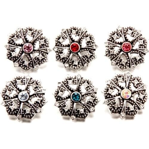6PCS 18mm Rhinestone Hollow Flower Snap Button Jewelry Cheap Fashion Interchangeable Snap Charms For Bracelet MDB18-328