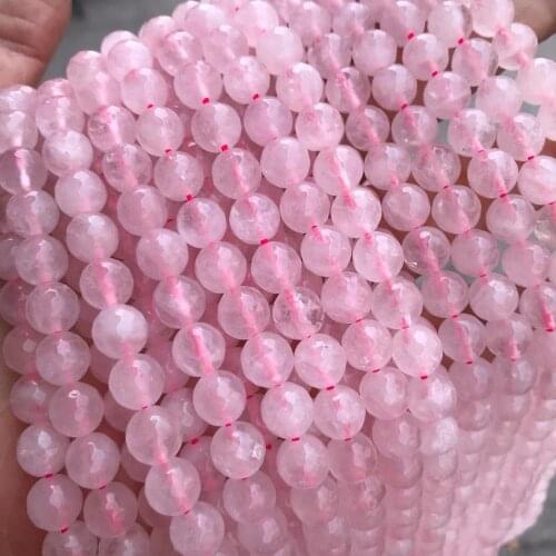 Natural Faceted Rose Quartzs Stone Beads for Jewelry Making DIY Bracelet Necklace Size 6 8 10mm 15" Loose Strand Spacer Beads