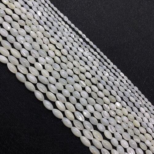 Rice-shaped Abacus Beads White Mother-of-pearl Natural Horseshoe Snail Shell Beads for Jewelry Making Bracelet Accessories