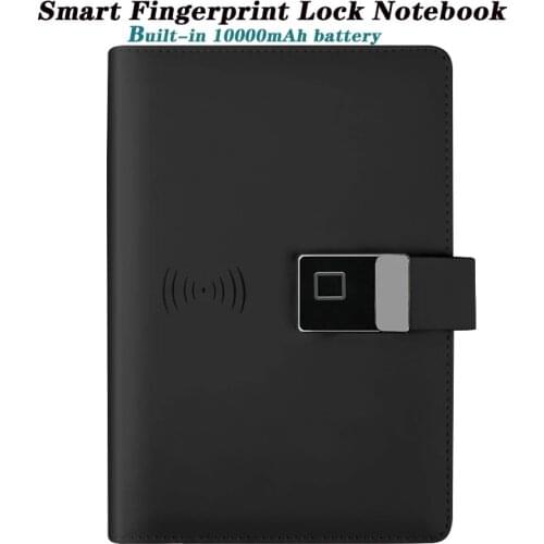 Fast Delivery Leather Fingerprint Lock Notebook Smart Wireless Charger Diary With Power Bank