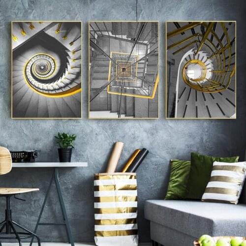 Nordic Canvas Painting Yellow Tall Stairs Wall Pictures for Bedroom Living Room Hotel Fashion Modern Home Decor