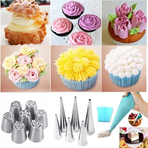 Multi-style Stainless Steel Pastry Nozzles for Cream with Pastry Bag Cake Decorating Icing Piping Confectionery Baking Tools