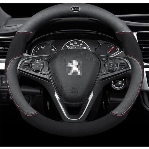 Genuine Leather Car Steering Wheel Cover 15 inch/38cm for Peugeot 206 207 208 308 406 408 508 301 Accessories