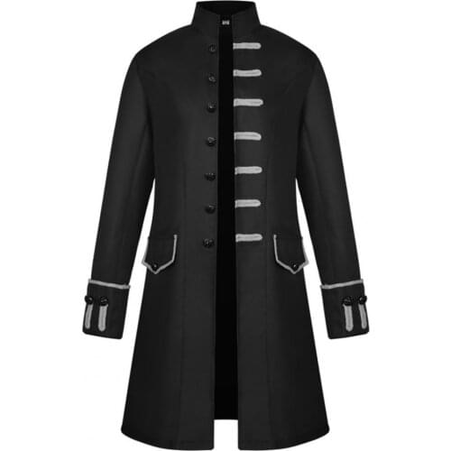 Autumn Men Jackets Stand Collar Men Coat Solid Color Top Two Pockets Buttons Closure Halloween Jacket Cosplay Costume