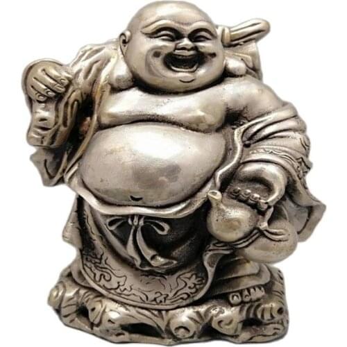 Maitreya Buddha Bronze Decoration with Big Belly Smile Buddha Statue, Cloth Bag, Monks Home Office Recruitment and Decoration G