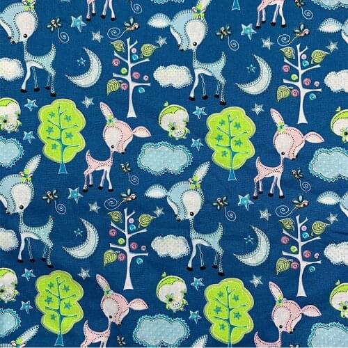 Lovely 100% Cotton Fabric Blue Bottom Cartoon deer Pattern Digital Print Sewing Material DIY Home Patchwork Dress Clothing
