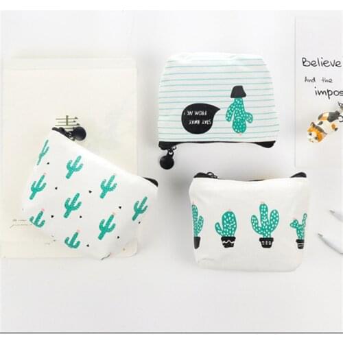 Fashion Women Kids Cactus Coin Purse Small Canvas Bag Lady Zipper Coin Pouch Key Holder Bag Girls Card Coin Wallet Coin Pouch
