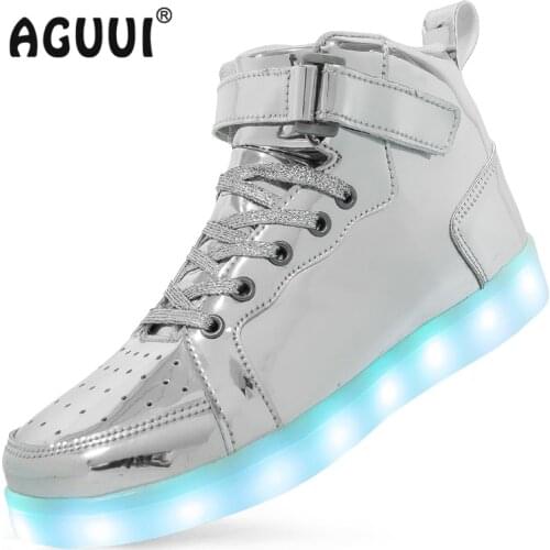Men Led Luminous Shoes Women High-Top Charging Glowing Sneakers Children USB Rechargeable Shuffle Dance Shoes Size 25-47