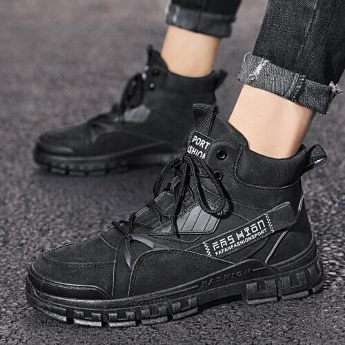 Mens Autumn Winter Leather Face Thick Bottom High Top Lace Up Work Boots Comfortable Non Slip Outdoor Casual Shoes Size 39-44