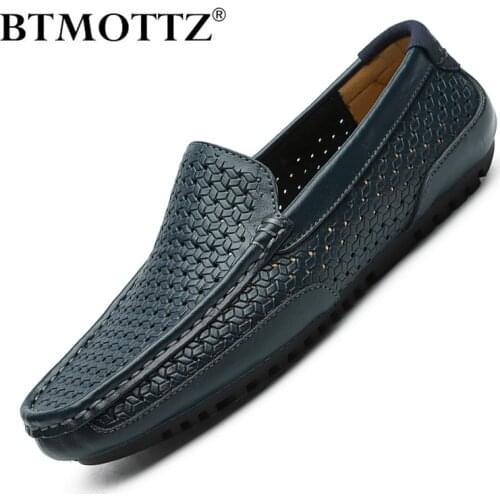 Men Casual Shoes Luxury Brand Summer Genuine Leather Mens Loafers Moccasins Hollow Out Breathable Slip on Driving Shoes BTMOTTZ