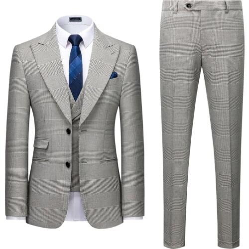 Blazer Trouser Vest Suit 3 Piece / 2020 Men Business Casual 3 Piece Suit Plaid Stripe Suit Trouser Vest/ men suits for wedding