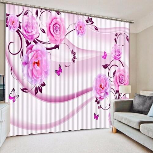 Custom any size butterfly curtain Luxury European Modern purple flower curtains home bedroom decoration