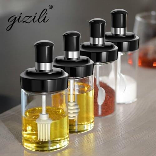 Pepper Sprays Salt Spoon Honey Sticks Oil Brush Rod Cruet Condiment Seasoning Bottles Set for Spices Kitchen Storage Accessories