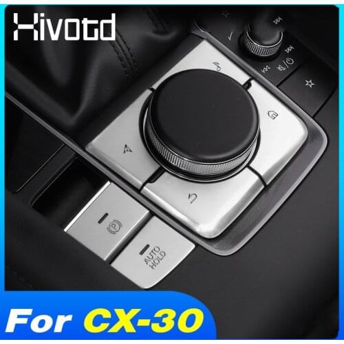 Hivotd Handbrake Parking Cover Multimedia Button Stickers Parts Interior Decoration Accessories For Mazda CX-30 CX30 2020 2021