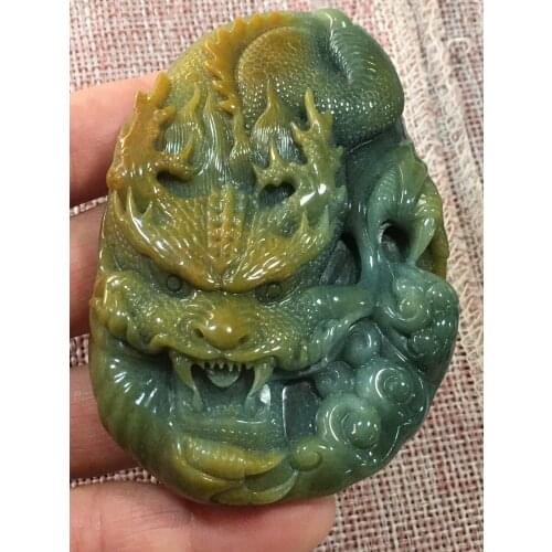 Natural Myanmar jade A HandCarved dragon jadeite jade green jade pendant jade necklace pendants jewelry necklaces men