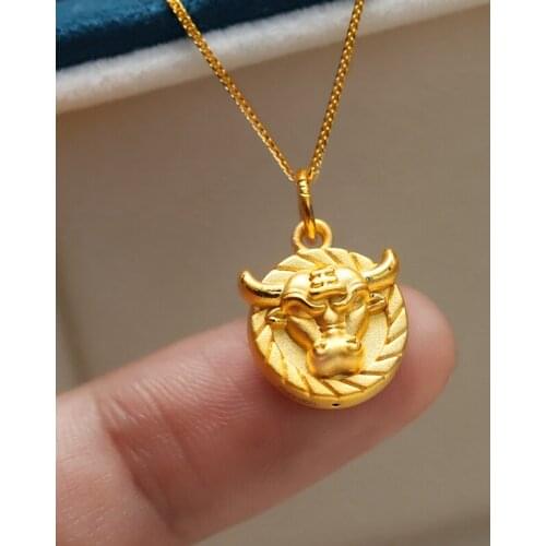 New Arrival 999 Yellow Gold Pendant Women 24K Yellow Gold OX Round FU Necklace Pendant