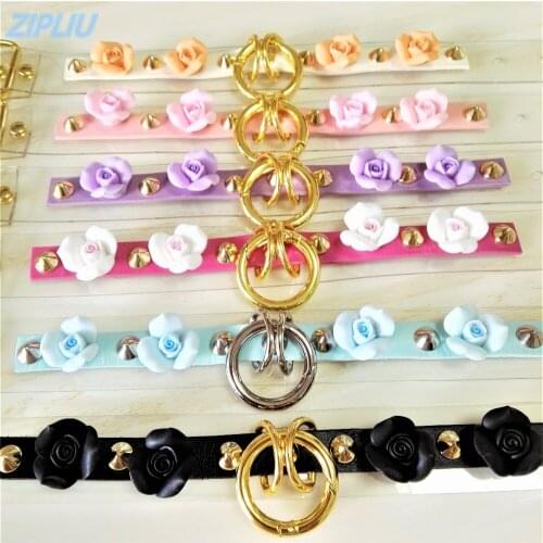 New Fashion Sexy Harajuku Leather Punk Choker Handmade Cute Kawaii Flower Choker Vegan Leather Padlock Key Lolita C
