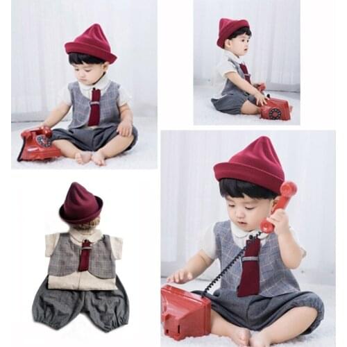 Infant Baby Girls Boys Photography Prop Clothes Toddler Birthday Photo Shooting Costume with Hat Outfits Baby foto