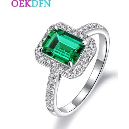 OEKDFN Vintage Emerald S925 Sterling Silver Ring For Women Luxury Wedding Jewelry Anniversary Womens Rings Gift Wholesale