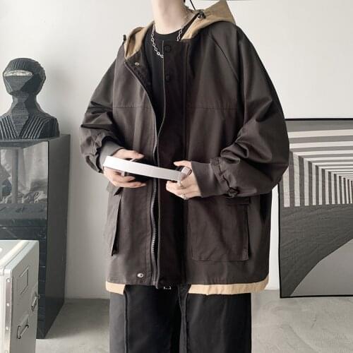 Autumn Hooded Harajuku Jackets Men Letter Printed Pocket Bommer Jackets Oversized Coats Streetwear Men Clothing 2021