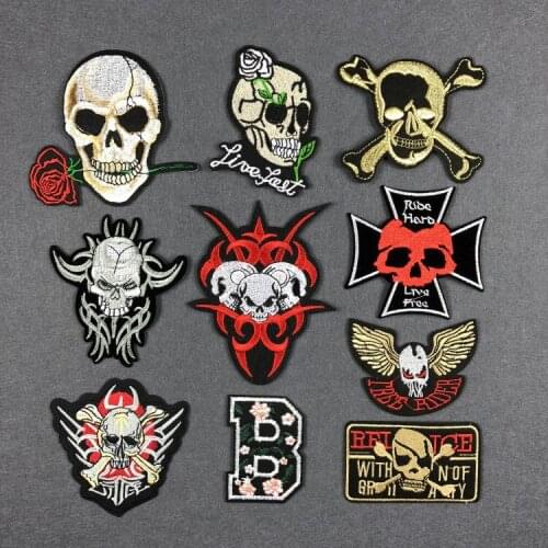 PGY Punk Badge Series Fine Style Embroidered Biker Patches For Jeans Jacket Clothing Angle Skull Wing Military Patch Stickers