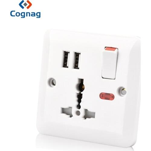 Cognag EU US UK AU type 13A USB Wall Socket Universal Wall Socket Panel With 2.1*2 USB Port Plug Charger Switch Power Outlet