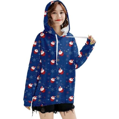 Christmas Women 2021 Hoodies Fashion 3D Print Sweatshirt Hoodie Santa Claus Deer Tops Pullover Autumn Winter Loose Coats