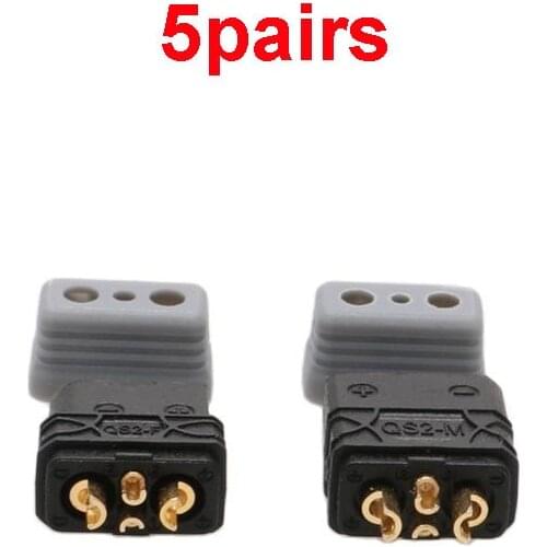 5Pairs QS2 2mm Anti Spark Male Female 2P 30A Gold Plated Bullet Connector Plug with Signal Pin for RC Drone Boat Electric Car