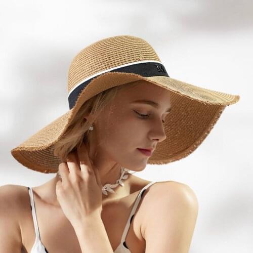 Straw Sun Basin Hat Womens Summer Sunscreen Sunshade Anti-ultraviolet Hats Female Sun Protection Fashionable Casual Cap H6864
