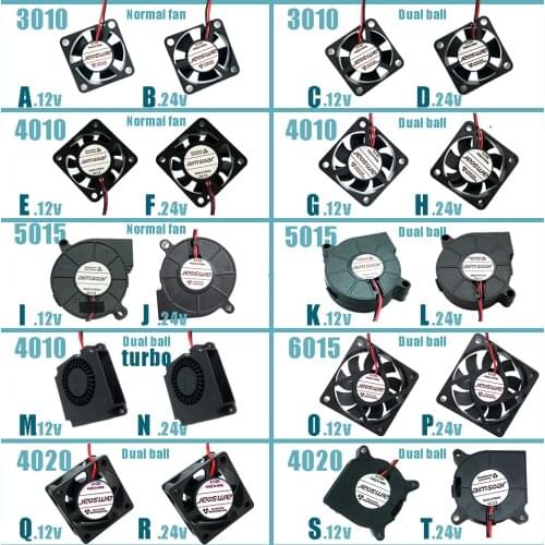 3010/4010/4020/5015/6015mm oil/hydraulic/dual ball bearing fan 12v/24v cooler cooling fan blower 2 Pin For Creality ender3 cr10