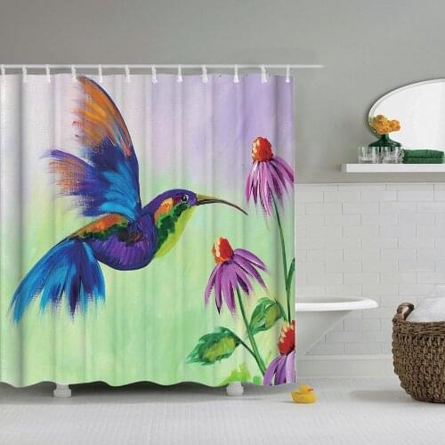Dafield Bird Shower Curtain Plants Theme Sunflower Vintage Style Floral on the Background of Old Letters and Newspaper Bathroom
