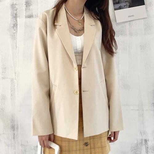GUUZYUVIZ Autumn Winter Ladies Blazer Long Sleeves Jacket Casual Loose Cardigan Chaqueta Beige De Mujer