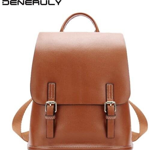 College Genuine Leather Backpack Women 2019 Vintage Cow Mochilas Laptop Backpack Waterproof Backpacks For School Teenagers Girls