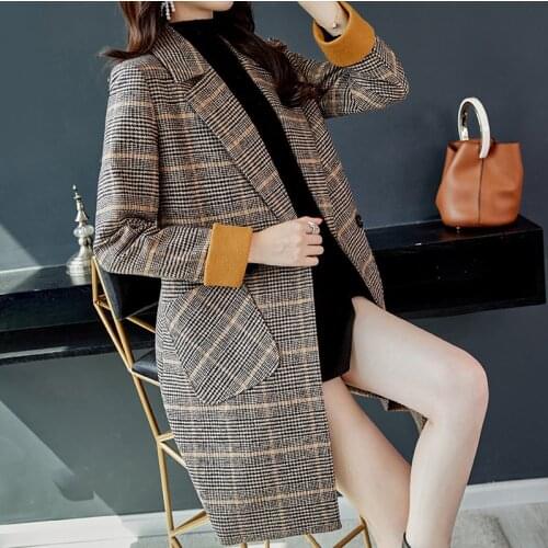 Winter Vintage Plaid tweed Woman Blazer mujer Female 2019 plus size XXL Warm Thicken Woolen Jacket Cotton Ladies Outerwear S25