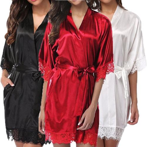 Flash Sale 2020 New Fashion Women Girls Sexy Short Sleeve lace Underwear Imitation Ice Silk Sleepwear Set Lady Nightgowns