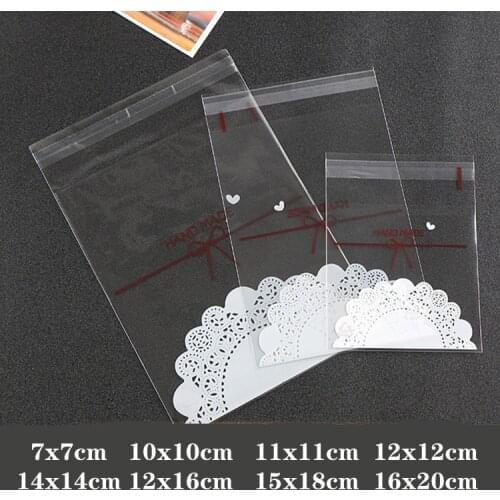100PCS/Various sizes of transparent lace bow bread snack biscuit toffee bag birthday party opp self-adhesive sealed pocket