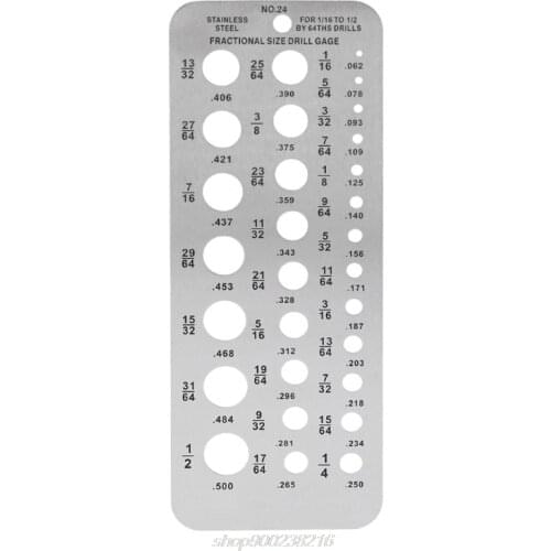 29 Fractional Size Drill Gauge Stainless Steel Template Drill Gage for 1/16 to 1/2 by 64ths drills F23 21 Dropshipping